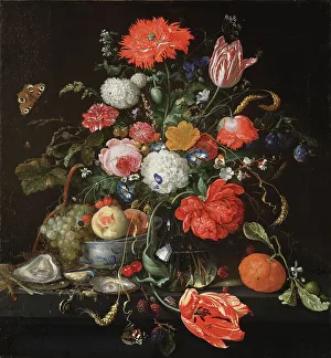 Oysters Prints: Flower Still Life with a Bowl of Fruit and Oysters