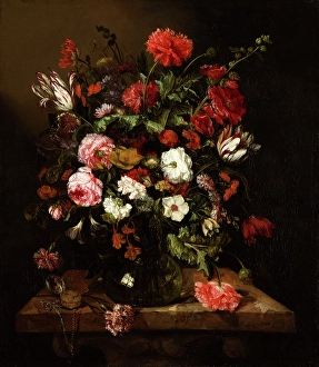 Tulipa Prints: Flower Still Life with a Timepiece, c1640-1690. Creator: Abraham van Beyeren