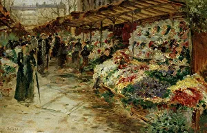 Raffaelli Prints: Flower Market, 1882. Artist: Jean Francois Raffaelli