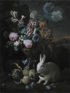 Flower Piece with Rabbit, 1673-1724. Creator: Franz Werner von Tamm