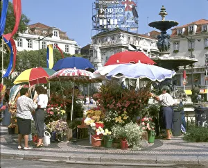 Lisbon Prints: Flower sellers in the Rossio, Lisbon, Portugal