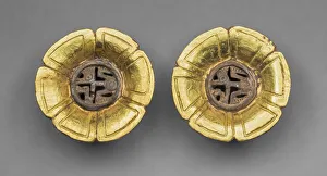 Aztec Prints: Flower-Shaped Ear Ornaments, 1400 / 1500. Creator: Unknown