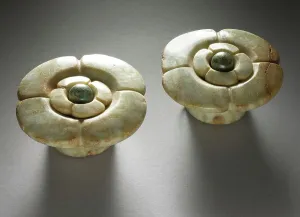 Mesoamerica Prints: Flower-Shaped Earflares, between 550 and 850. Creator: Unknown