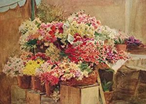 Artist In The Riviera Prints: Flower Stall in Mentone Market, c1910, (1912). Artist: Walter Frederick Roofe Tyndale