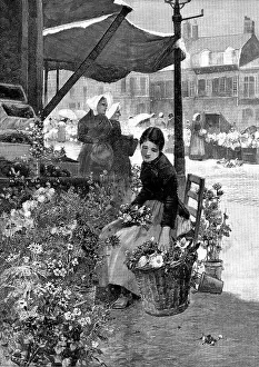 Baskets Prints: The Flower and Vegetable Market, Boulogne, by H. Caffieri, 1890. Creator: Lascelles