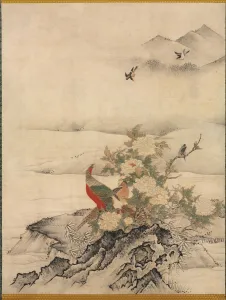 Flowers and Birds in a Spring Landscape, 1500s. Creator: Kano Motonobu (Japanese, c