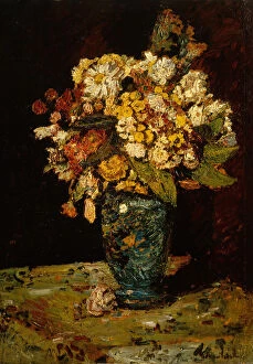 Adolphe Thomas Joseph Monticelli Gallery: Flowers in a Blue Vase, 1879-1883. Creator: Adolphe Monticelli