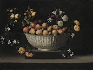 Flowers and Fruit in a China Bowl, c. 1645. Creator: Juan de Zurbarán Flowers and Fruit in a China Bowl, c. 1645. Creator: Juan de Zurbarán