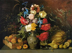 Flowers and fruits, 1839. Artist: Khrutsky, Ivan Phomich (1810-1885) Flowers and fruits, 1839. Artist: Khrutsky, Ivan Phomich (1810-1885)
