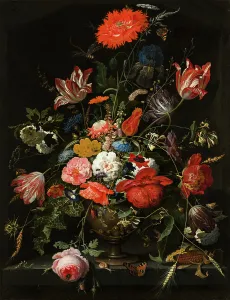 Tulipa Prints: Flowers in a Metal Vase, 1670. Creator: Abraham Mignon