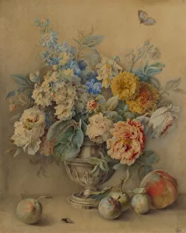 Images Dated 23rd September 2020: Flowers in a Silver Caster, Fruit in the Foreground, 18th century