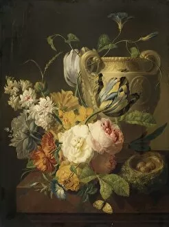 Roses Collection: Flowers by a Stone Vase, 1786. Creator: Peter Faes
