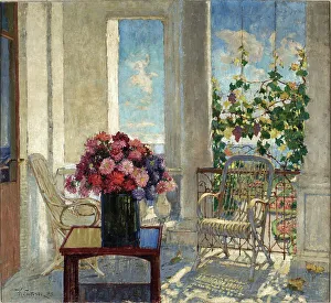 At The Table Prints: Flowers on the Terrace, 1917. Creator: Gorbatov, Konstantin Ivanovich (1876-1945)