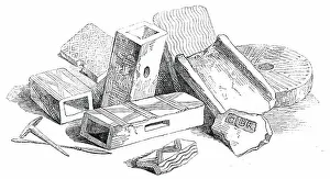 Heating Prints: Flue-Tiles, Quern, and Other Roman Articles Found at Lymne, 1850. Creator: Unknown