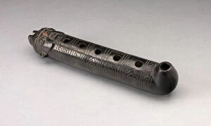 Flute Collection: Flute with Incised Geometric Motif and Mouth in the Form of a Human Head, A.D. 1200 / 1450
