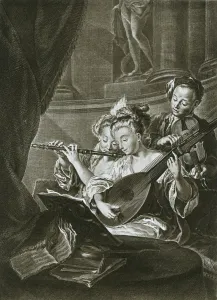 Flute Player Prints: Flute, violin and chitarrone (George Frederick Handel as a young musician in Hamburg)