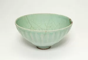 Celadon Glazed Stoneware With Underglaze Molded Decoration Gallery: Fluted Bowl, Song dynasty (960-1279) or later. Creator: Unknown