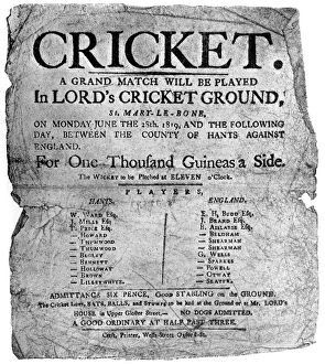 Images Dated 12th January 2008: Flyer advertising a cricket match between Hampshire and England, 1819 ((1912)