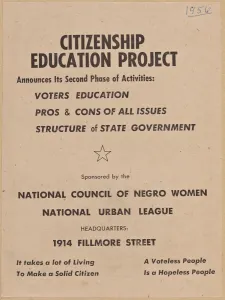 Human Rights Collection: Flyer promoting the second phase of the NCNWs Citizenship Education Project, 1956