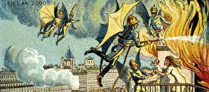 Flying Fireman. From the series Visions of the Year 2000, 1899. Artist: Cote, Jean-Marc (active End of 19th cen.)