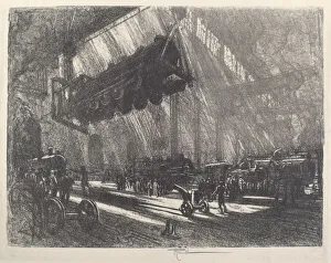 Steam Trains Prints: The Flying Locomotive, 1917. Creator: Joseph Pennell