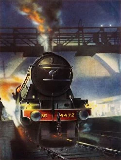 Terminus Gallery: The Flying Scotsman, famous locomotive No. 4472, leaving Kings Cross, 1935
