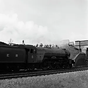 Railway Line Prints: The Flying Scotsman passing under a bridge at speed, near Selby, North Yorkshire, 1968