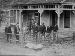Flynn's Camp Las Vegas N.M. - 1. Al Williams, 2. A.H. Balke, 3. Jim Flynn, 4. C.... 1911 or 1912. Creator: Bain News Service