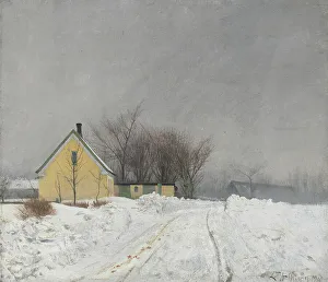 La Ring Prints: Foggy Winter Day. To the Left a Yellow House