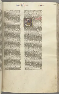 Fol. 123r, Kings III, historiated initial E, an attendant bringing Abishag to David