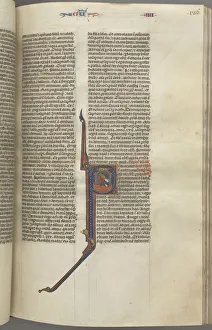Toulouse Prints: Fol. 136r, Kings IV, historiated initial P, Ahaziah falling from a tower, c. 1275-1300