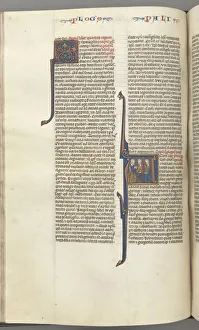 Brown Morocco Binding Prints: Fol. 148v, Chronicles I, historiated initial A, three descendants of Adam, c. 1275-1300