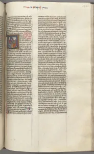 Fol. 350r, Hosea, historiated initial V, Hosea preaching to three men. c. 1275-1300