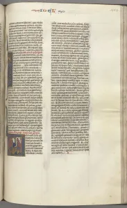 Toulouse Prints: Fol. 353r, Joel, historiated initial V, Joel seated with a scroll, bust of God above, c