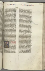 Toulouse Prints: Fol. 357r, Obadiah, historiated initial V, Obadiah and a Jew in discussion, c. 1275-1300