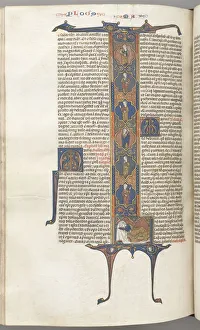 Fol. 391v, Matthew, full-length historiated initial L, the Tree of Jesse, with a sleeping