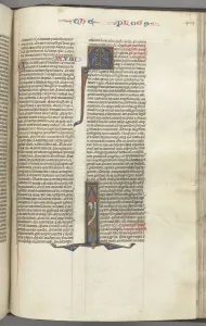 Toulouse Prints: Fol. 404r, Mark, historiated initial I, Mark standing with a scroll, c. 1275-1300