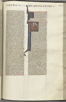 Toulouse Prints: Fol. 452r, Philippians, historiated initial P, Paul standing with a sword and a scroll