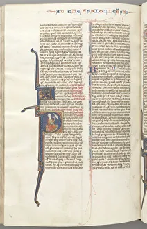 Toulouse Prints: Fol. 455v, Thessalonians II, historiated initial P, Paul seated with a sword... c