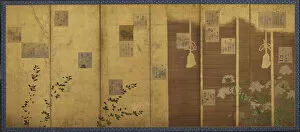 Folding Screen Gallery: Folding screens mounted with poems from the anthology, Shin kokinshu, Edo period, c1624-1637