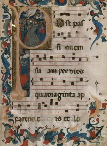 Ascension Prints: Folio from an Antiphonary with Initial P Containing The Ascension of Christ