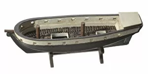 Folk art model of a slave ship on stand, 1890-1950. Creator: Unknown