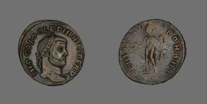 Diocles Prints: Follis (Coin) Portraying Emperor Diocletian, 284-305. Creator: Unknown