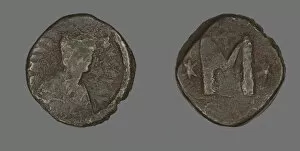 Coinage Collection: Follis (Coin) Portraying the Emperor Justin I or Justinian I, 6th century. Creator: Unknown
