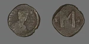 Copper Alloy Collection: Follis (Coin) Portraying the Emperor Justin I or Justinian I, 6th century. Creator: Unknown