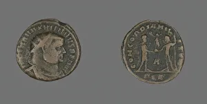 Maximian Prints: Follis (Coin) Portraying Emperor Maximian, about 296-297. Creator: Unknown