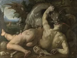 Two Followers of Cadmus devoured by a Dragon, 1588. Artist: Haarlem, Cornelis Cornelisz. van (1562-1638)