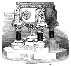 Caen Stone Prints: Font in St. Mary's Church, Stoke Newington, 1858. Creator: Unknown