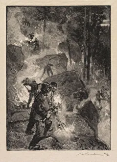 Desmoulins Prints: Fontainebleau Forest: Fern Burners (La Foret de Fontainebleau: Les bruleurs