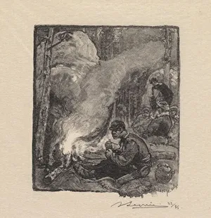 Desmoulins Prints: Fontainebleau Forest: Woodcutters Meal (La Foret de Fontainebleau: Le repas des